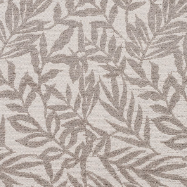 Close-up of mushroom taupe leaf pattern on a pale woven fabric