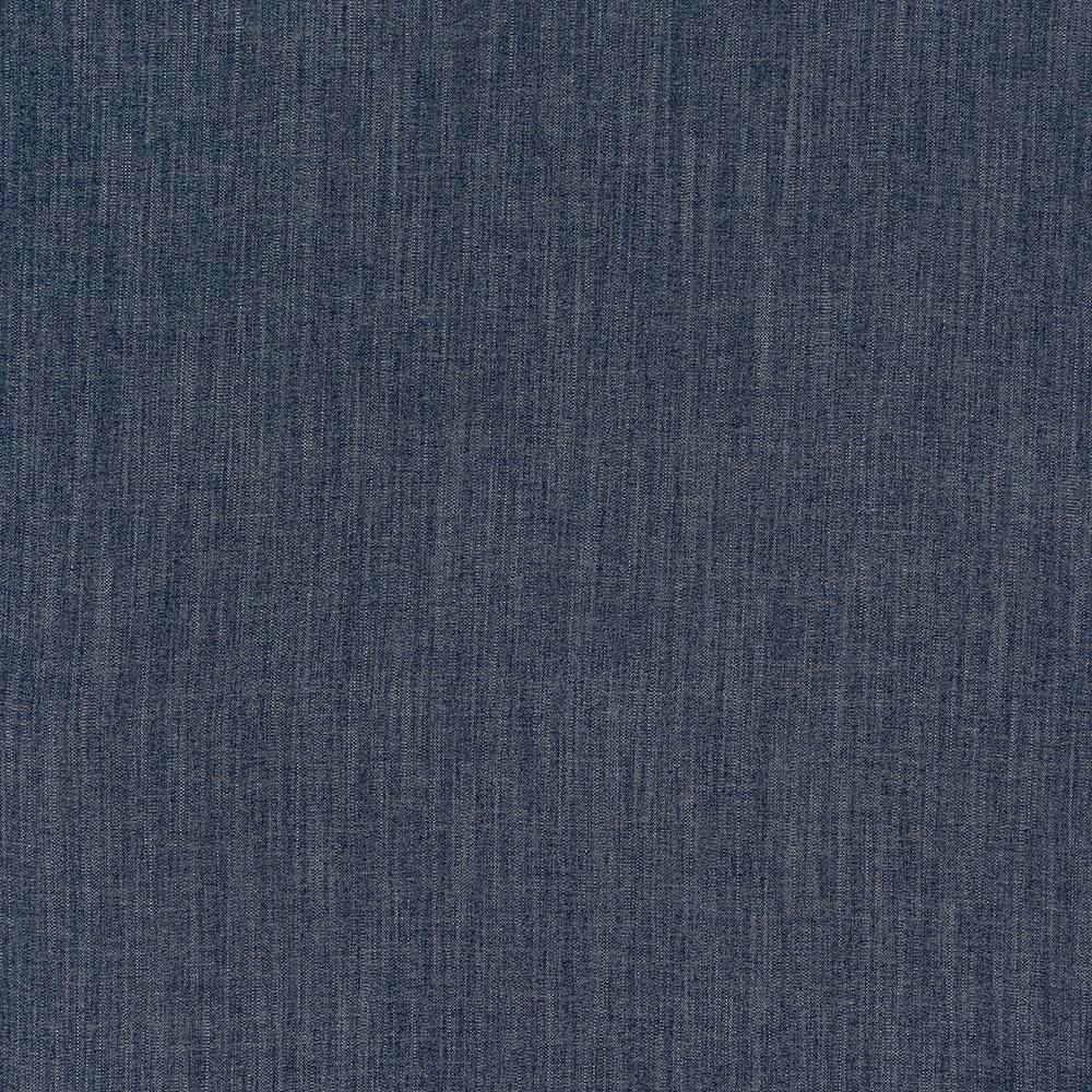 Close-up of muted denim blue woven upholstery fabric with fine slub texture