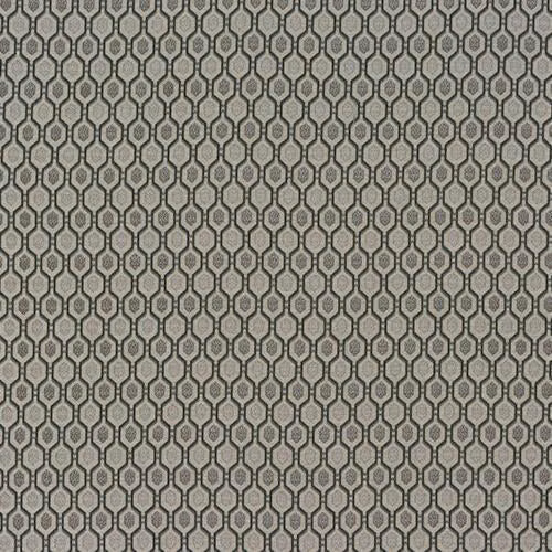 Small geometric upholstery fabric in soft dove grey with dark outlined hexagons