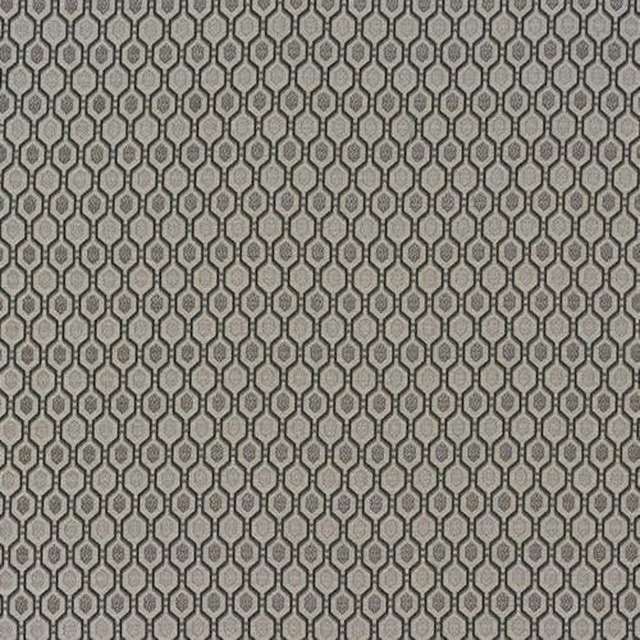Small geometric upholstery fabric in soft dove grey with dark outlined hexagons