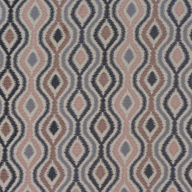 Blush and navy diamond geometric upholstery fabric with textured woven finish