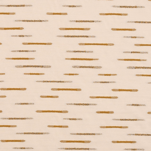 Cream fabric with small horizontal ochre and muted gold brush-like stripes
