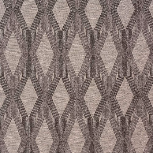 Close-up of a dove taupe geometric fabric with large vertical lattice pattern