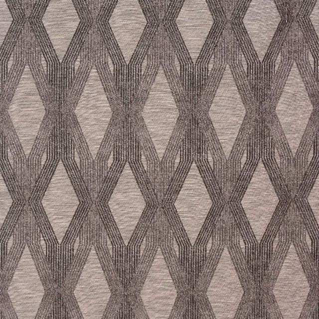 Close-up of a dove taupe geometric fabric with large vertical lattice pattern