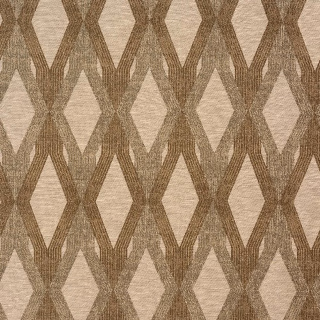 Warm beige geometric fabric swatch with tan diamond lattice pattern