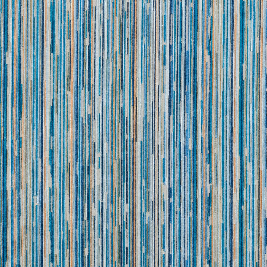 Teal and cream striped velvet swatch with slim vertical streaks