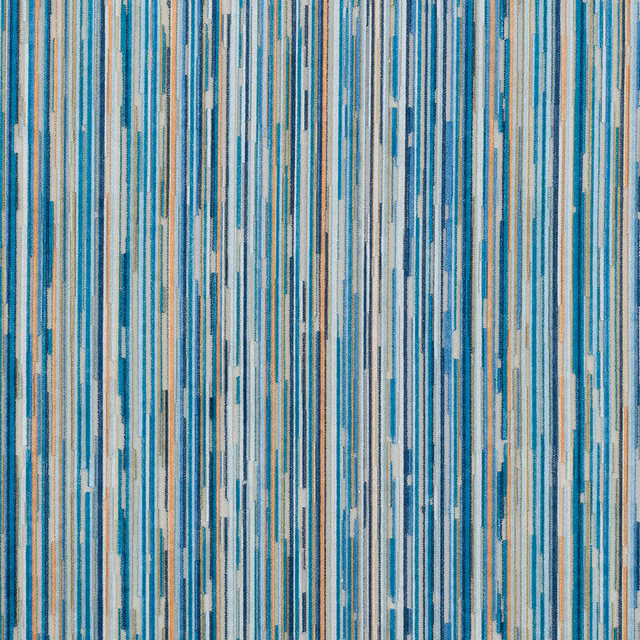 Teal and cream striped velvet swatch with slim vertical streaks