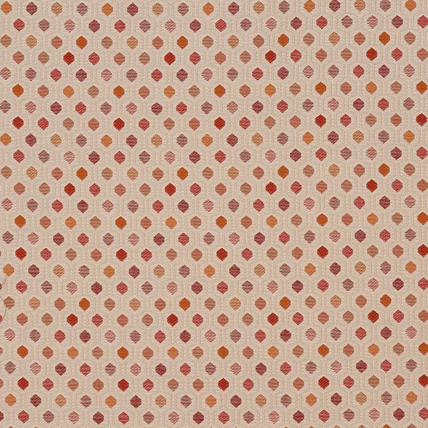 Small terracotta and rust dot pattern on a pale neutral woven fabric