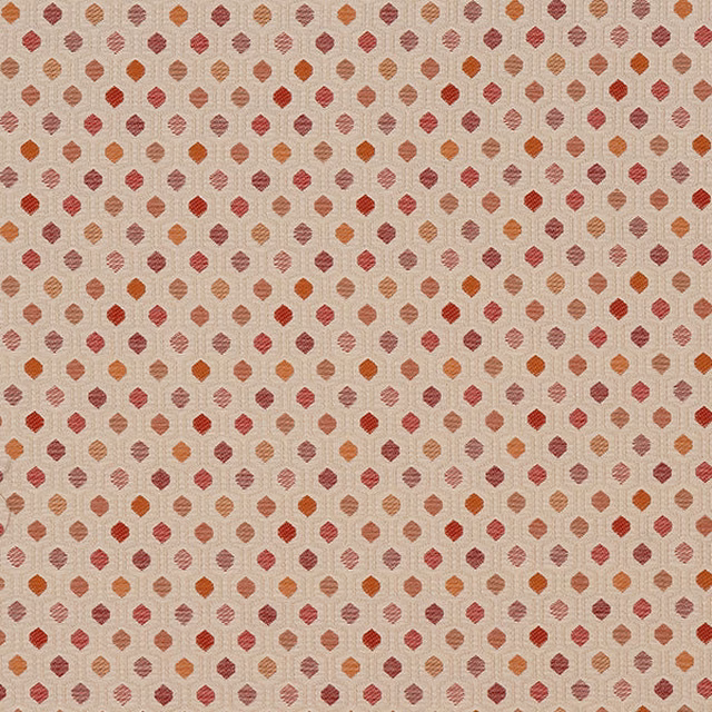 Small terracotta and rust dot pattern on a pale neutral woven fabric