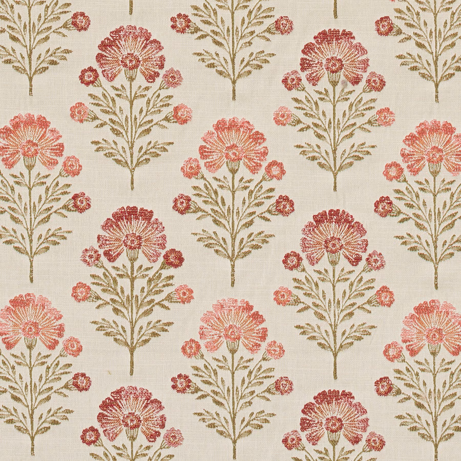 Cream floral chintz fabric with pink blossoms and olive stems