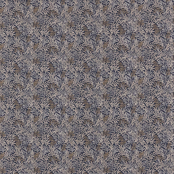 Dense small leaf pattern in indigo, beige and ivory woven fabric