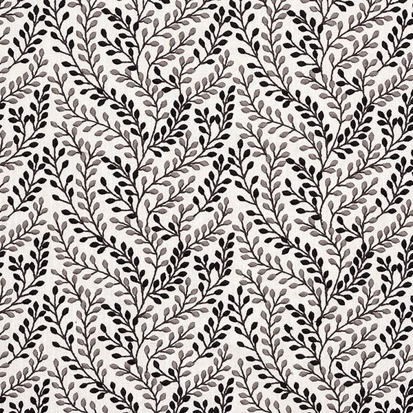 Charcoal and grey leaf trail on a pale woven fabric ground