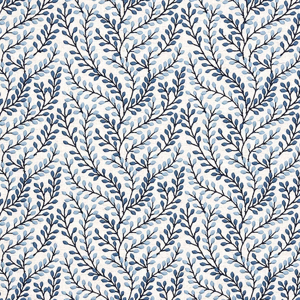 Blue leaf trail pattern on a pale ground with dark branching stems