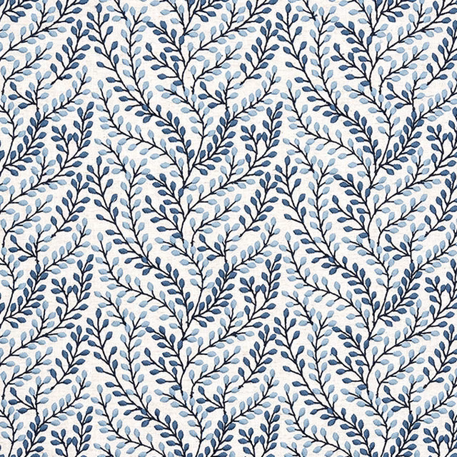 Blue leaf trail pattern on a pale ground with dark branching stems