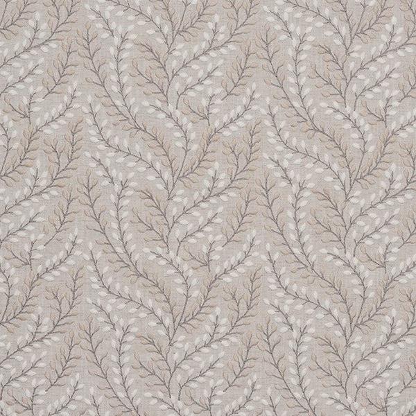 Neutral leaf trail fabric in soft beige and taupe with ivory leaves