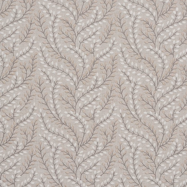 Neutral leaf trail fabric in soft beige and taupe with ivory leaves
