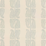Pale aqua paisleys in vertical columns on a warm ivory woven fabric