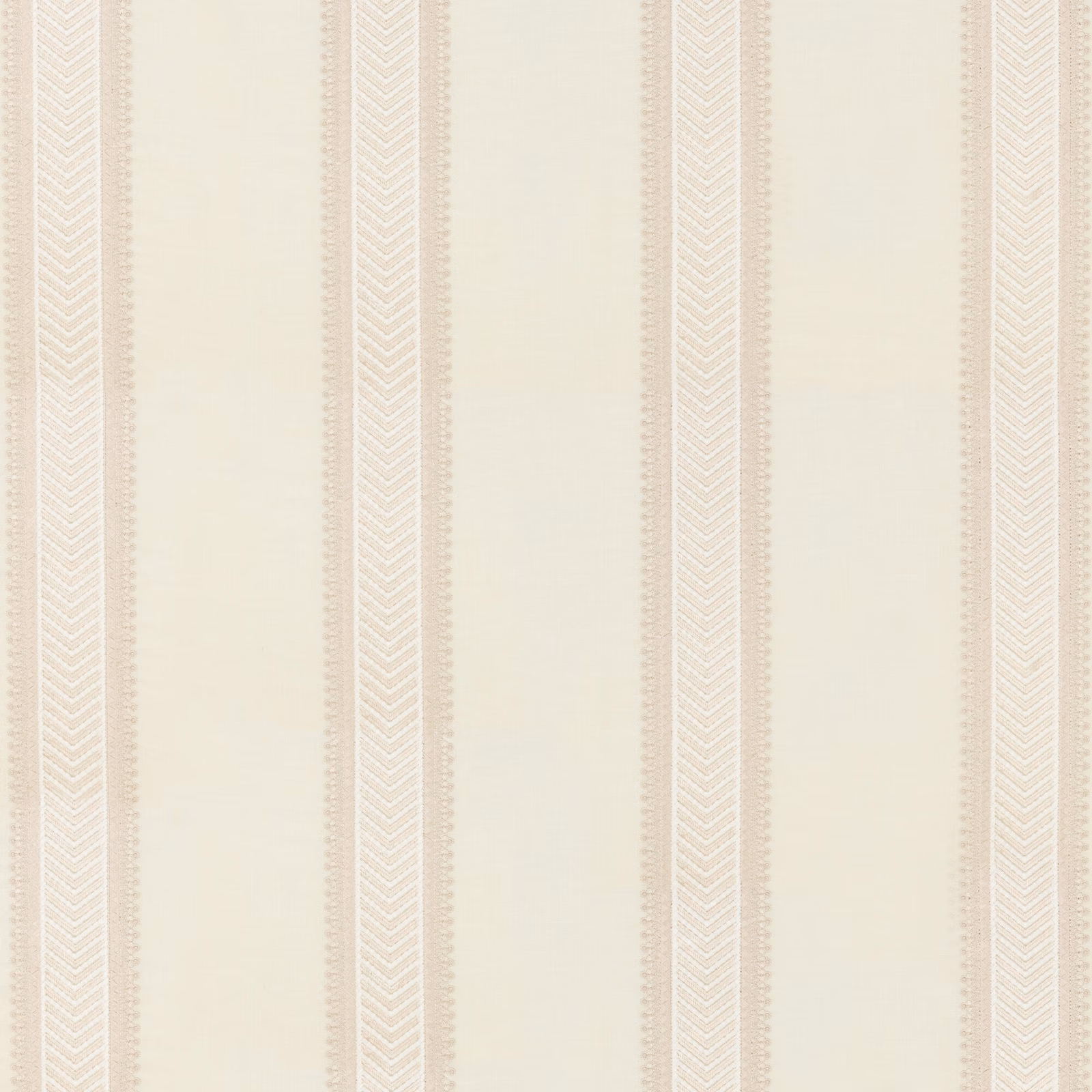 Ivory fabric with vertical stone chevron stripes and fine dotted edging