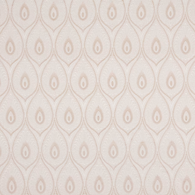 Pale antique-cream textile with taupe teardrop ogee motifs and fine woven texture