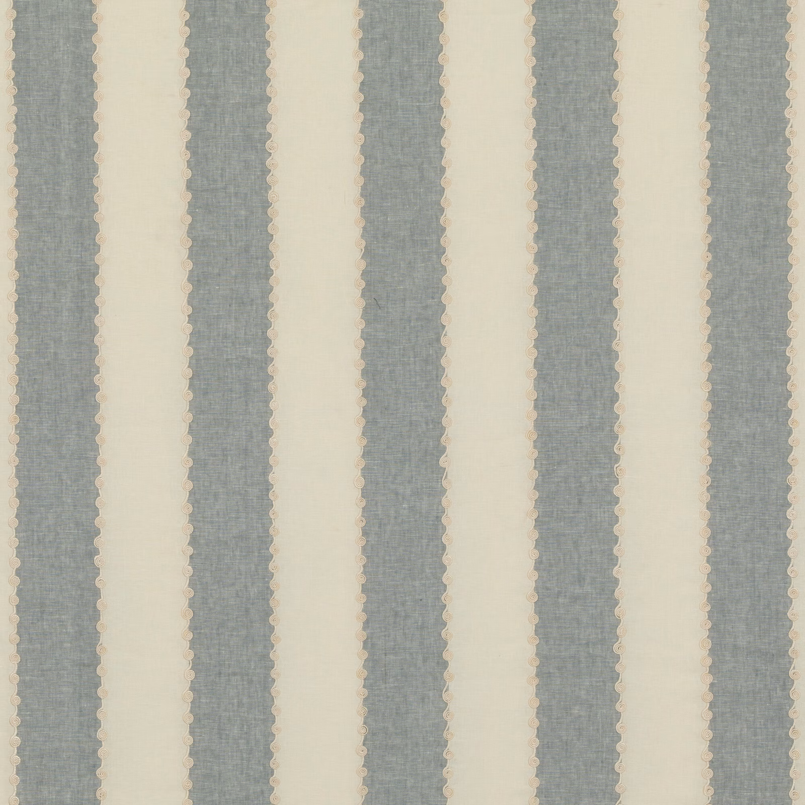 Muted blue-grey and cream vertical stripe fabric with a subtle woven grain