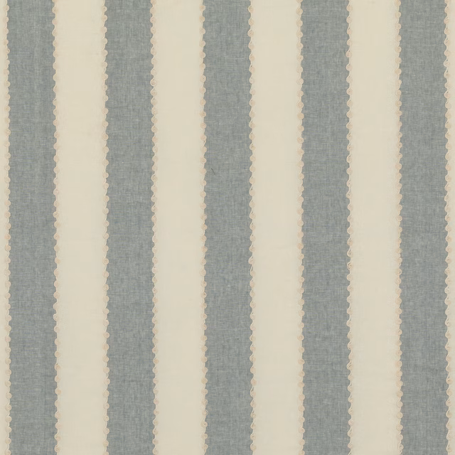 Muted blue-grey and cream vertical stripe fabric with a subtle woven grain