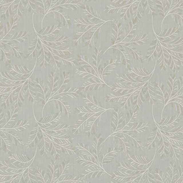 Pale aqua fabric with ivory sweeping foliage and a softly textured ground