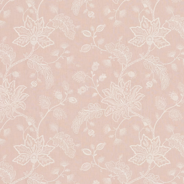Blush pink linen with ivory outlined flowers, leaves and a subtle slub texture
