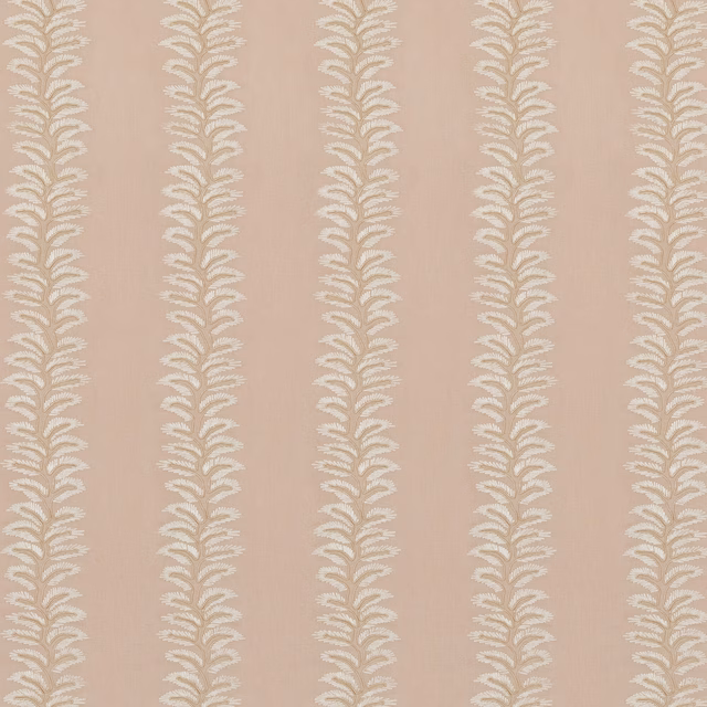 Dusty blush fabric with repeating cream leafy columns and a softly textured ground