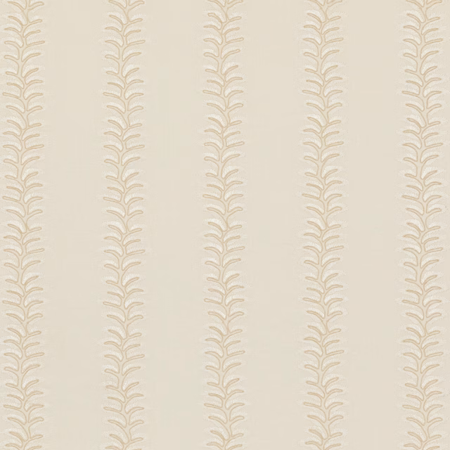 Warm ivory fabric with fine taupe vertical botanical branch trails