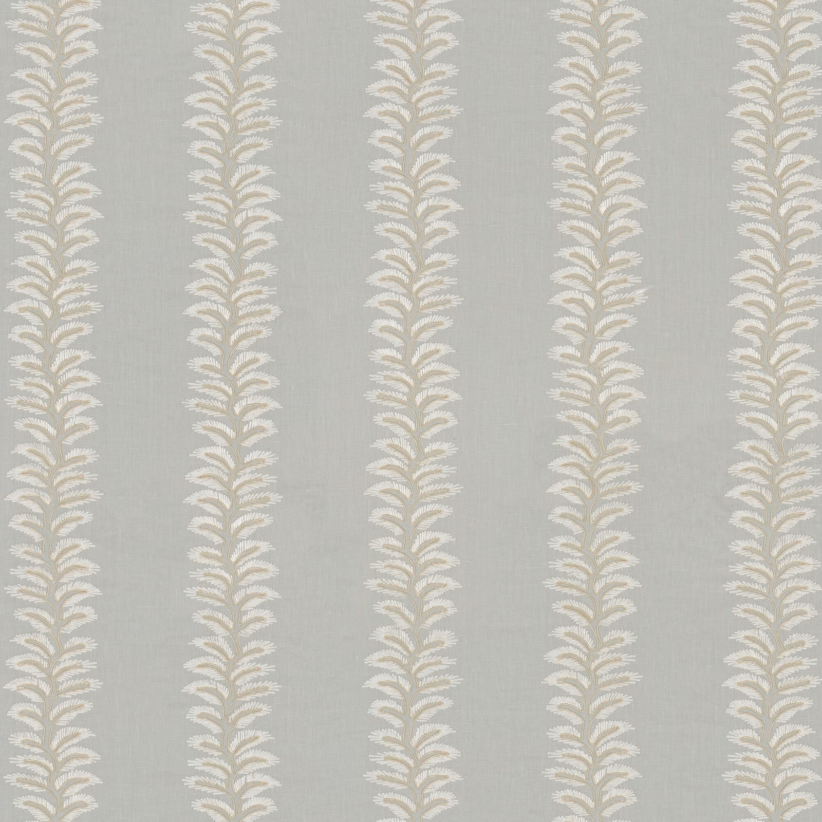Pale aqua woven ground with repeated ivory leafy vine columns
