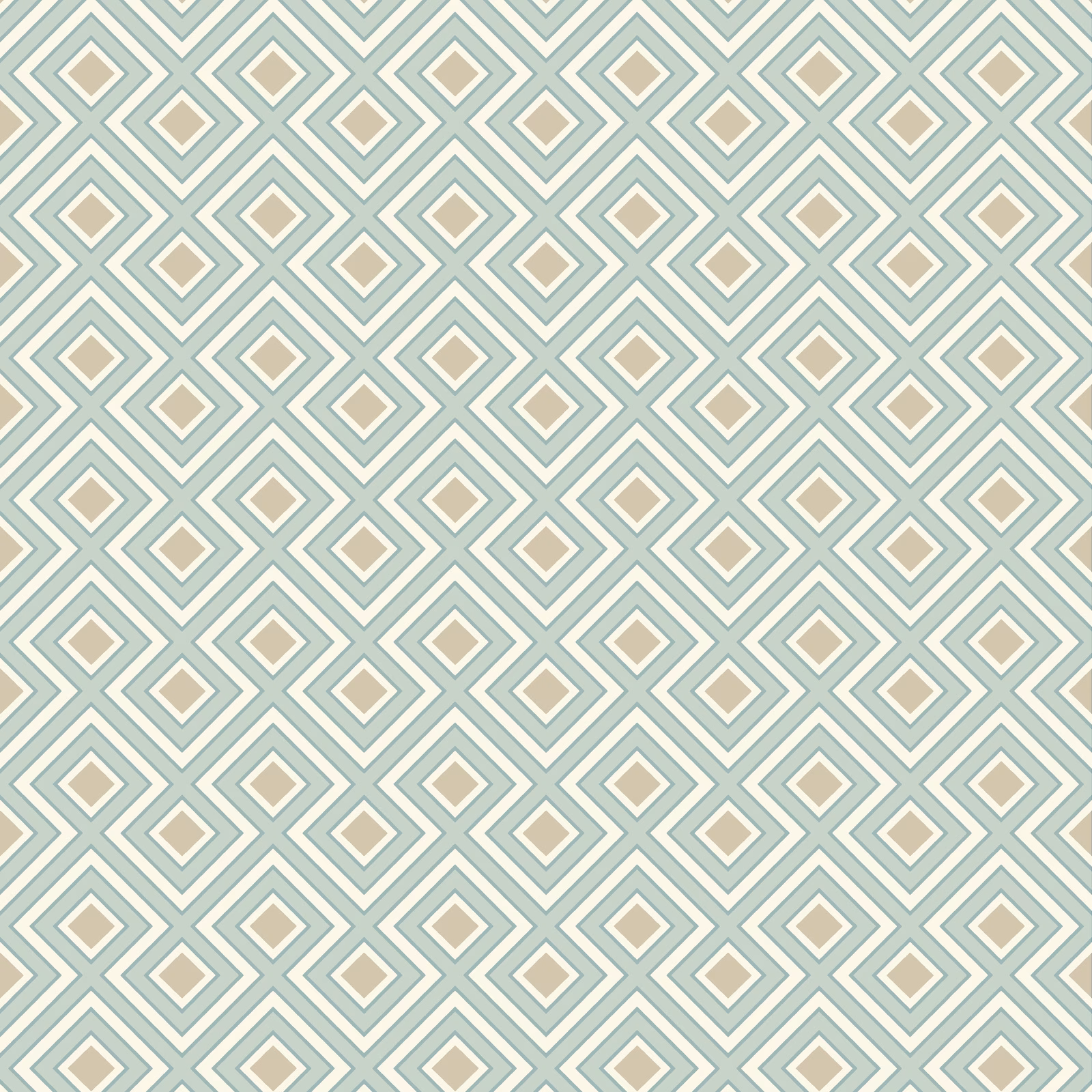 Pale aqua and cream interlocking diamond wallpaper with a crisp geometric repeat