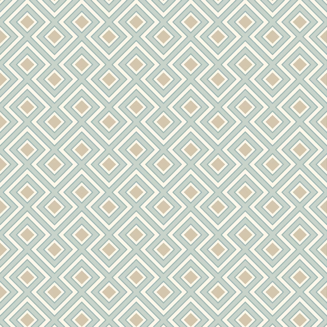 Pale aqua and cream interlocking diamond wallpaper with a crisp geometric repeat