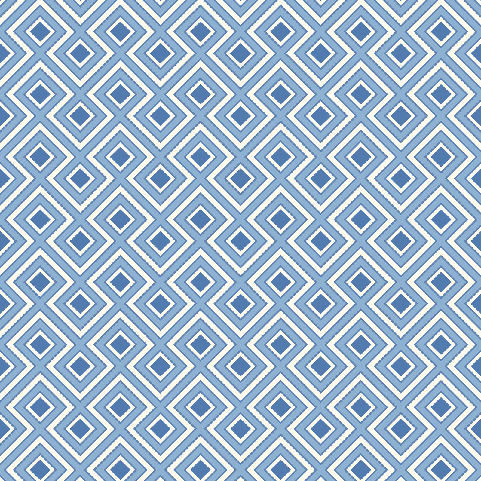 Cool powder-blue wallpaper with repeating white diamond lattice and blue geometric centres