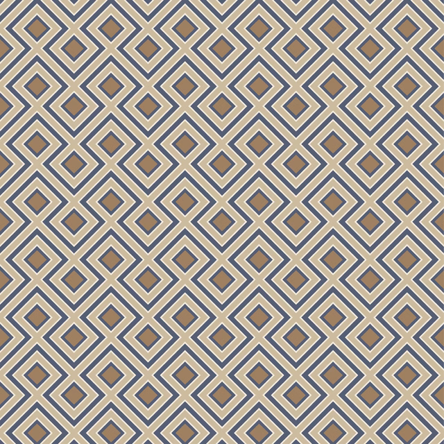 Muted indigo, taupe and cream interlocking diamond geometric wallpaper pattern