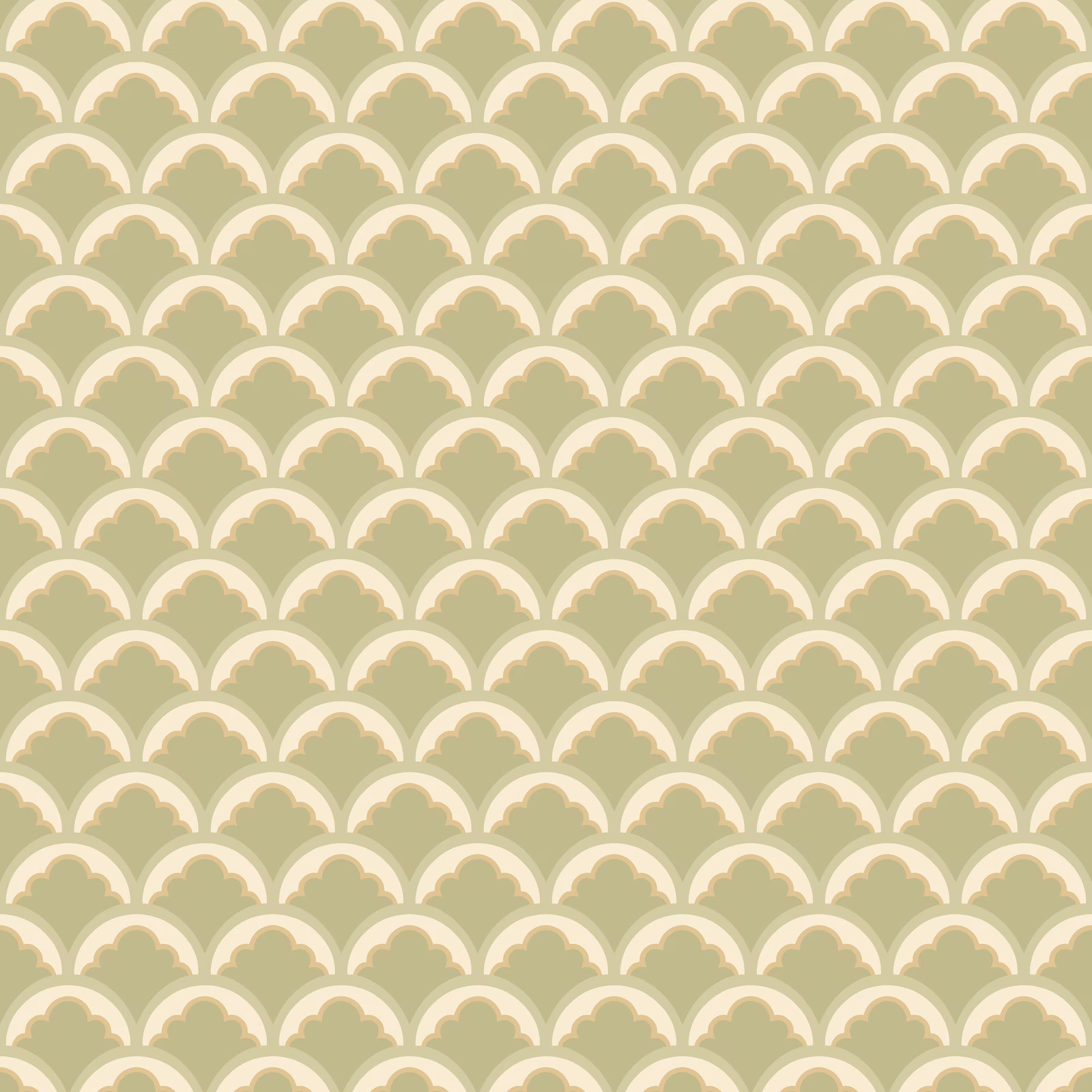 Muted sage scallop arches with blush accents on a warm ivory ground