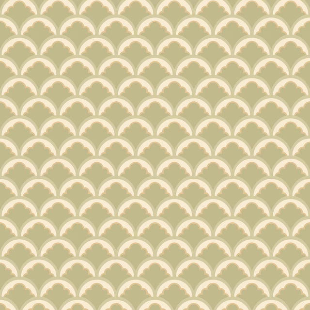 Muted sage scallop arches with blush accents on a warm ivory ground