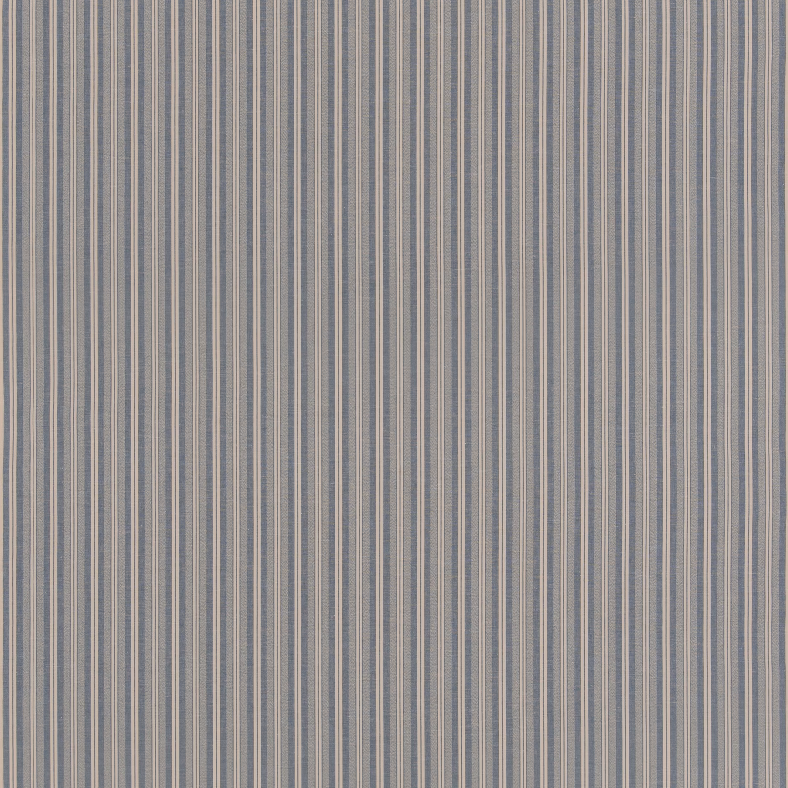 Muted denim-blue and taupe vertical stripes in a fine woven cotton-linen cloth