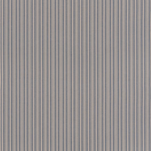 Muted denim-blue and taupe vertical stripes in a fine woven cotton-linen cloth