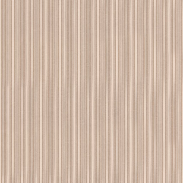 Warm nutmeg taupe ground with closely spaced cream vertical stripes and fine woven texture