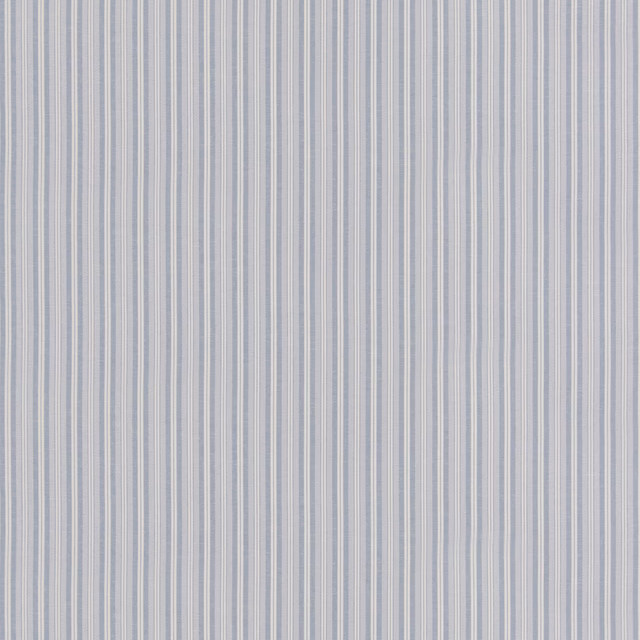 Fine vertical soft-blue, ivory and grey stripes on a lightly textured linen-cotton fabric