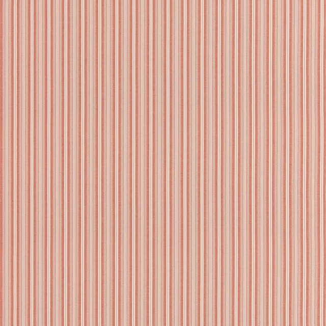 Muted soft-red and cream vertical stripe fabric with a fine woven texture