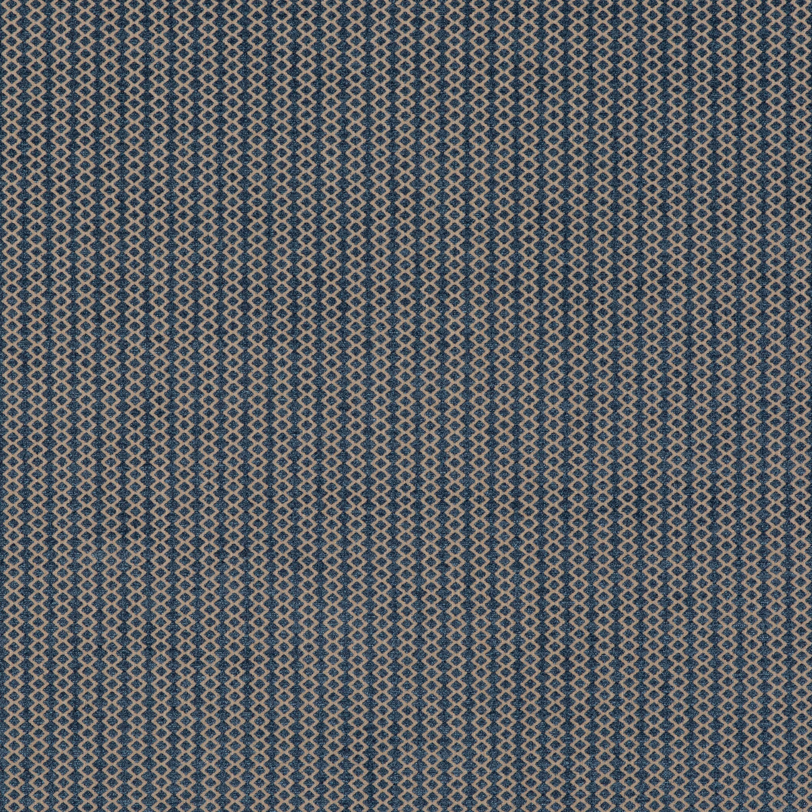 Muted indigo woven fabric with fine pale diamond-chain geometric pattern