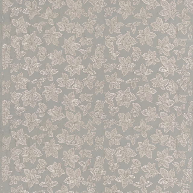 Muted aqua fabric with pale cream leafy floral motifs and fine vein detail