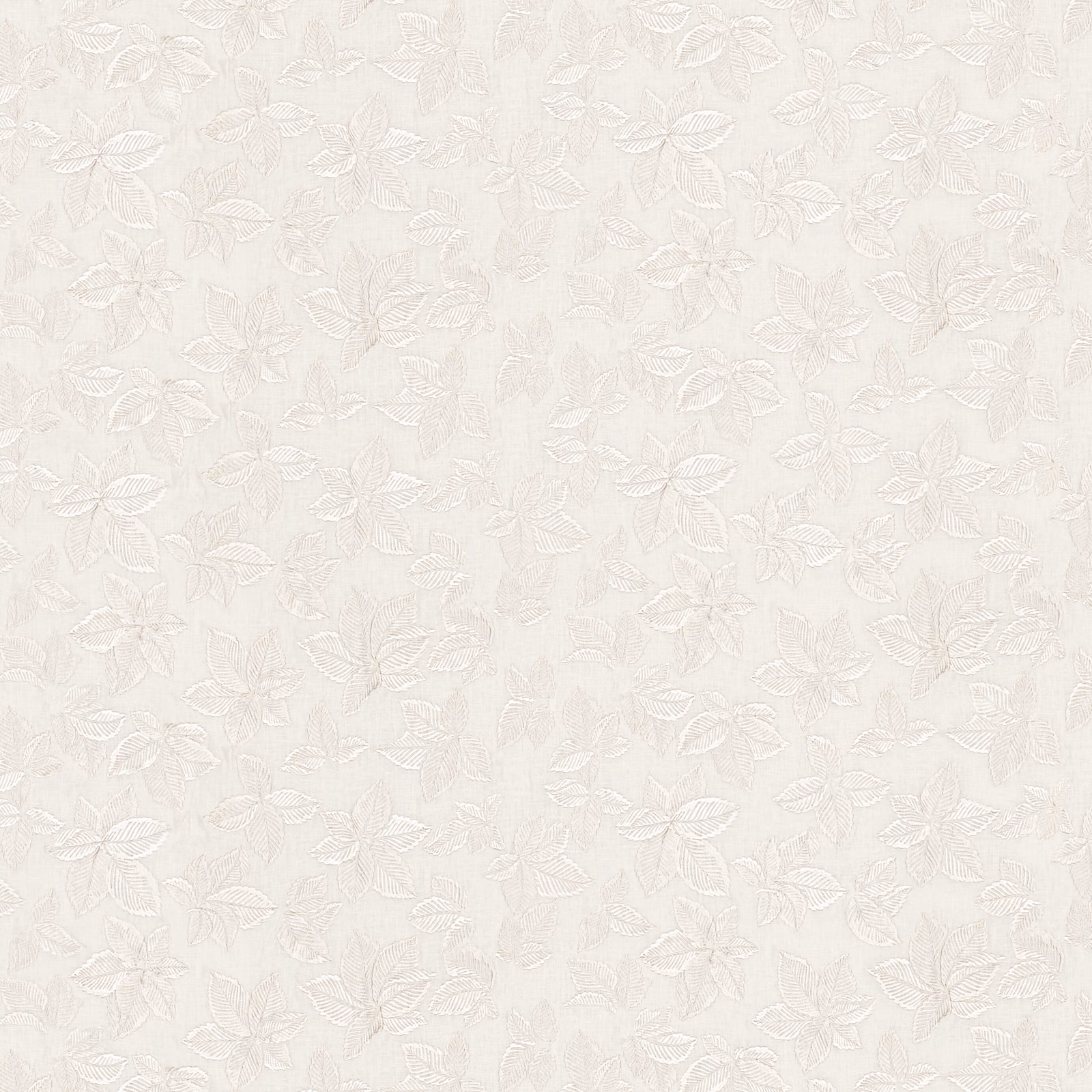 Ivory fabric with delicate pale grey leafy outlines and softly textured ground