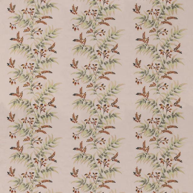 Foxhill Green botanical sprigs in sage, olive and russet on a pale ground