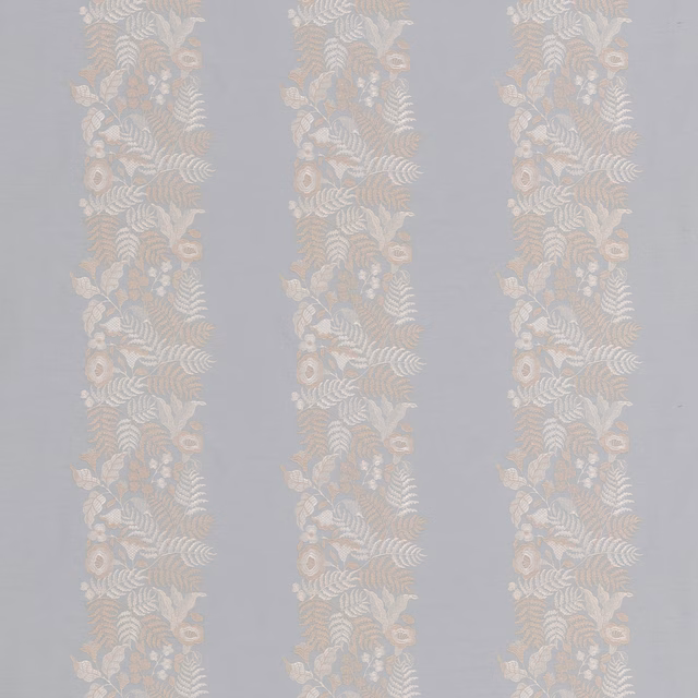 Muted aqua fabric with ivory, taupe and blush botanical stripes