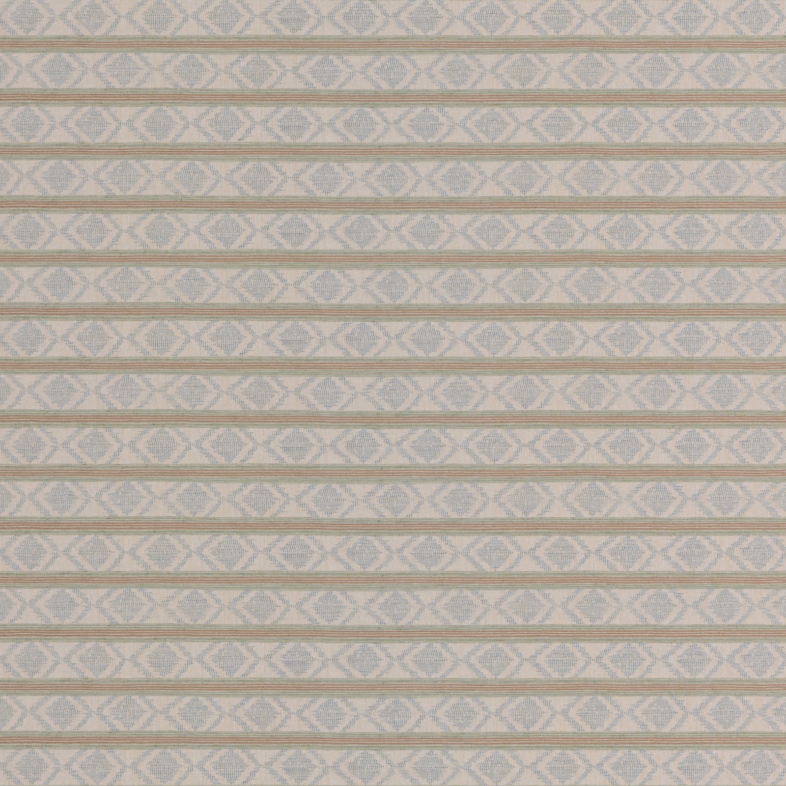 Pale aqua woven stripe with cream diamond motifs and fine taupe lines