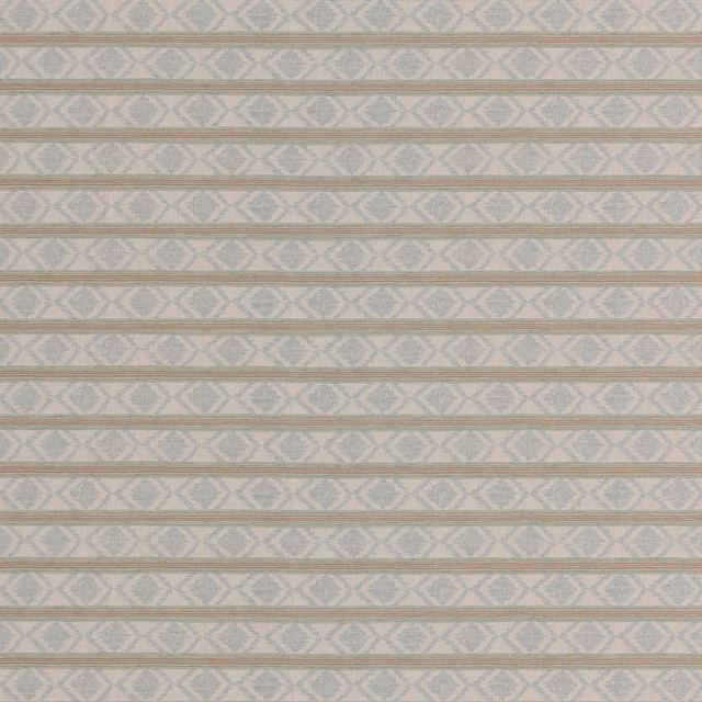 Pale aqua woven stripe with cream diamond motifs and fine taupe lines