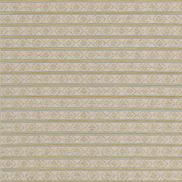 Pale aqua and sage-green geometric diamond stripes woven across an ivory ground