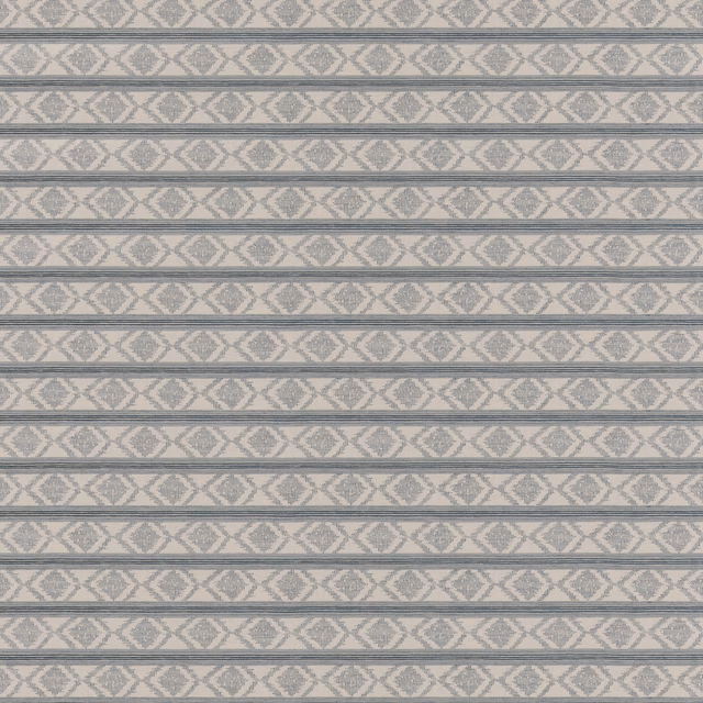 Blue-grey and ivory woven stripes with repeating diamond motifs in close-up